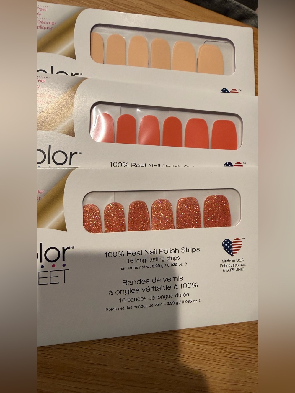 3 new Packages, color, Street nail wraps, coral peach glitter